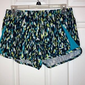 Nike blue and yellow detailed running shorts